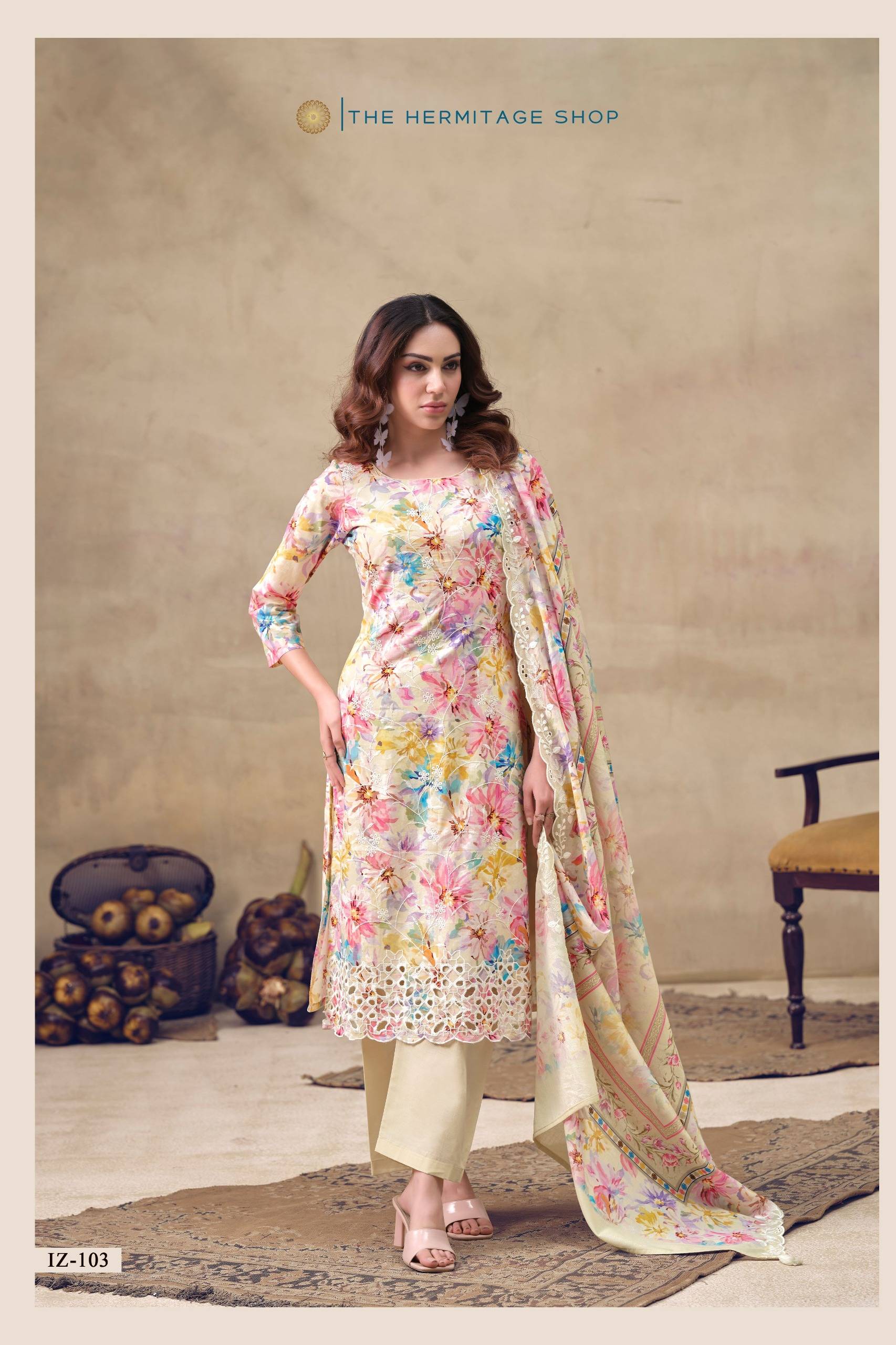 IZNIK by THE HERMITAGE SHOP  101 TO 104 SERIES Pakistani Stylish Embroidered cotton lawn COLLECTION At Wholesale Price